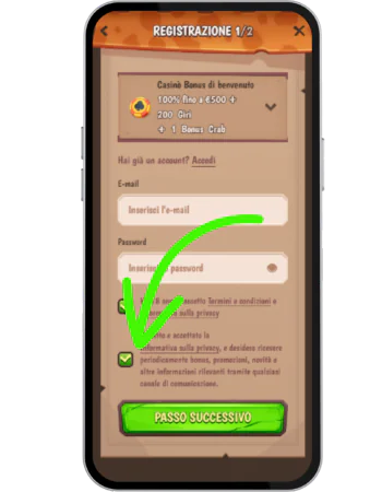 Inserisci e-mail e crea password